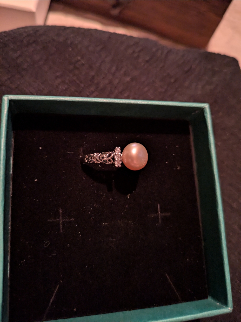 Sterling Silver Pearl Ring with Decorative Band - Pink Pearl